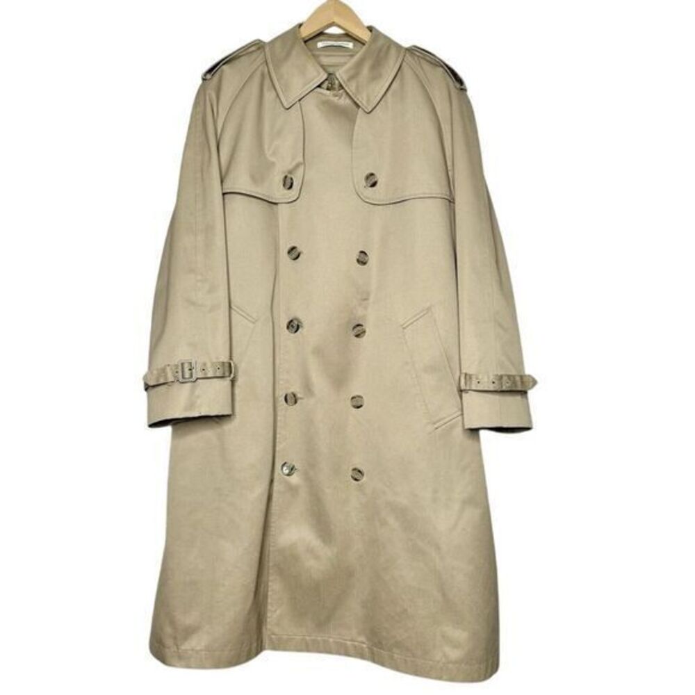 Misty‎ Harbor Trench Coat sz 42 Double Breasted Belted Down Liner Long Rain Coat